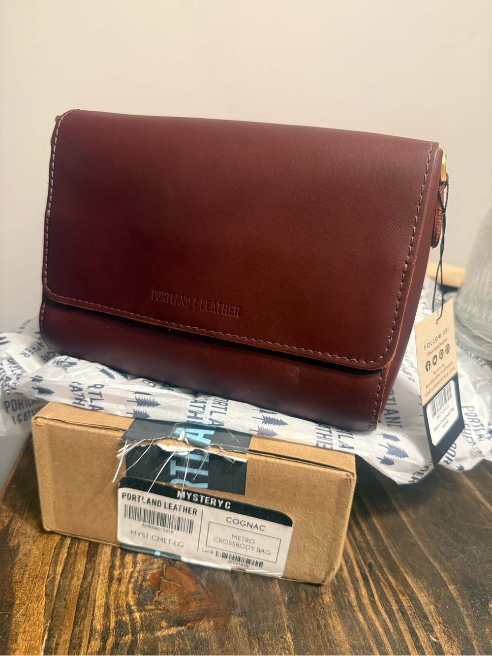 Portland Leather Goods Medium Metro in Cognac brown, NWT. Smooth and classy.